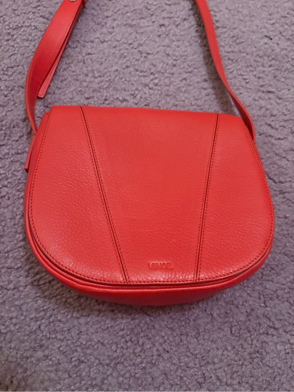 Vince Orange Pebbled Leather Crossbody Saddle Bag